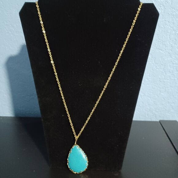 Gold-Toned Turquoise Pendant Necklace, 35" - Picture 1 of 3